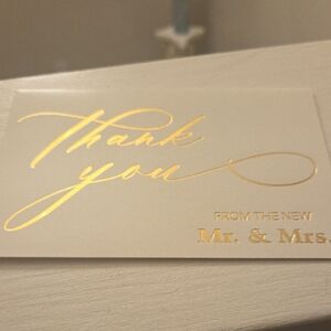 Cream Thank You Cards with Gold Foil Script - Elegant Wedding Notes